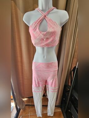 Noireblanc Pink Paisley Halter Set • Cross‑Front Top + High‑Waist Leggings